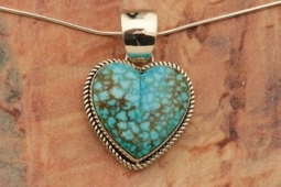 Artie Yellowhorse Genuine Kingman Turquoise Sterling Silver Heart Pendant